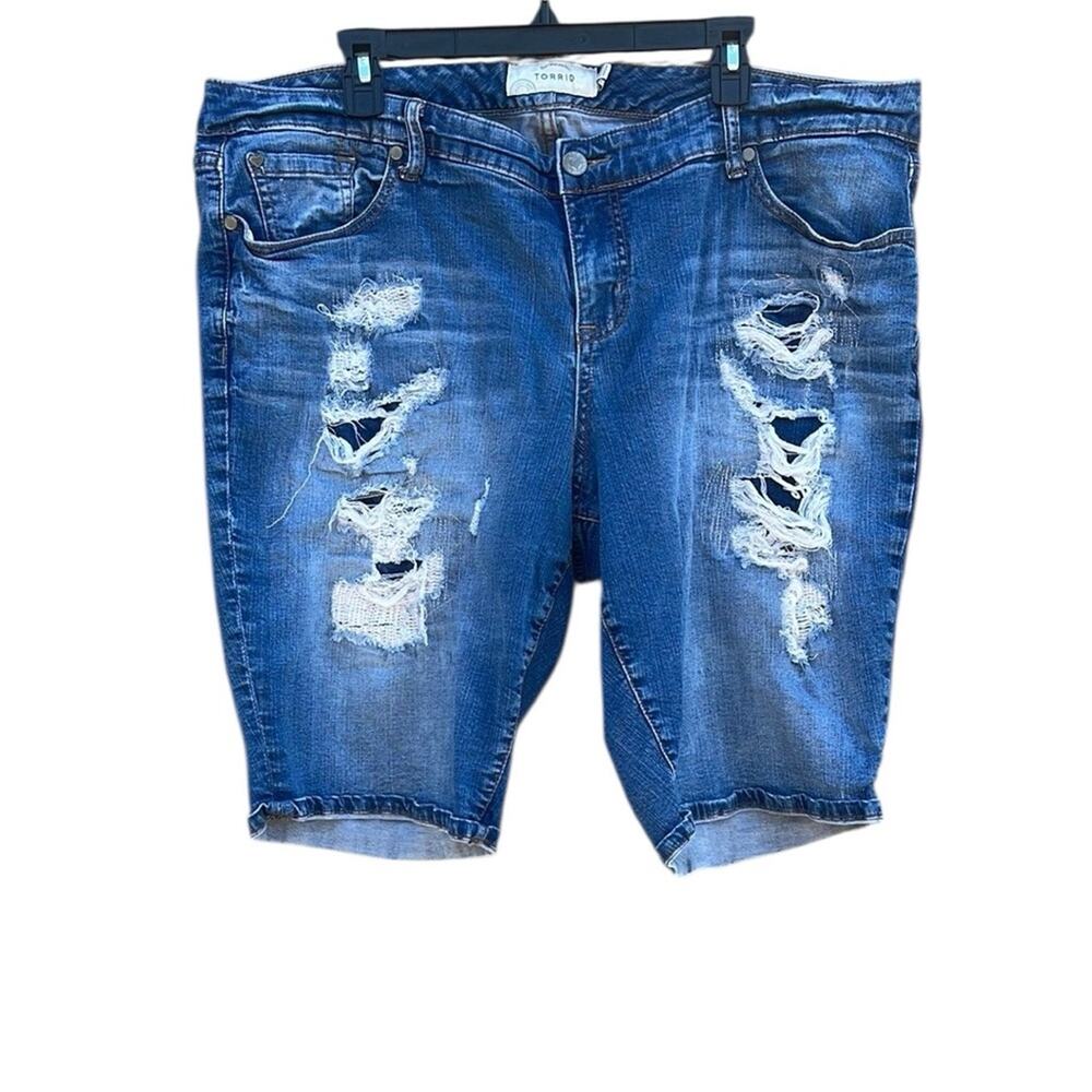 Torrid Blue Ripped Denim Bermuda Shorts Size 20